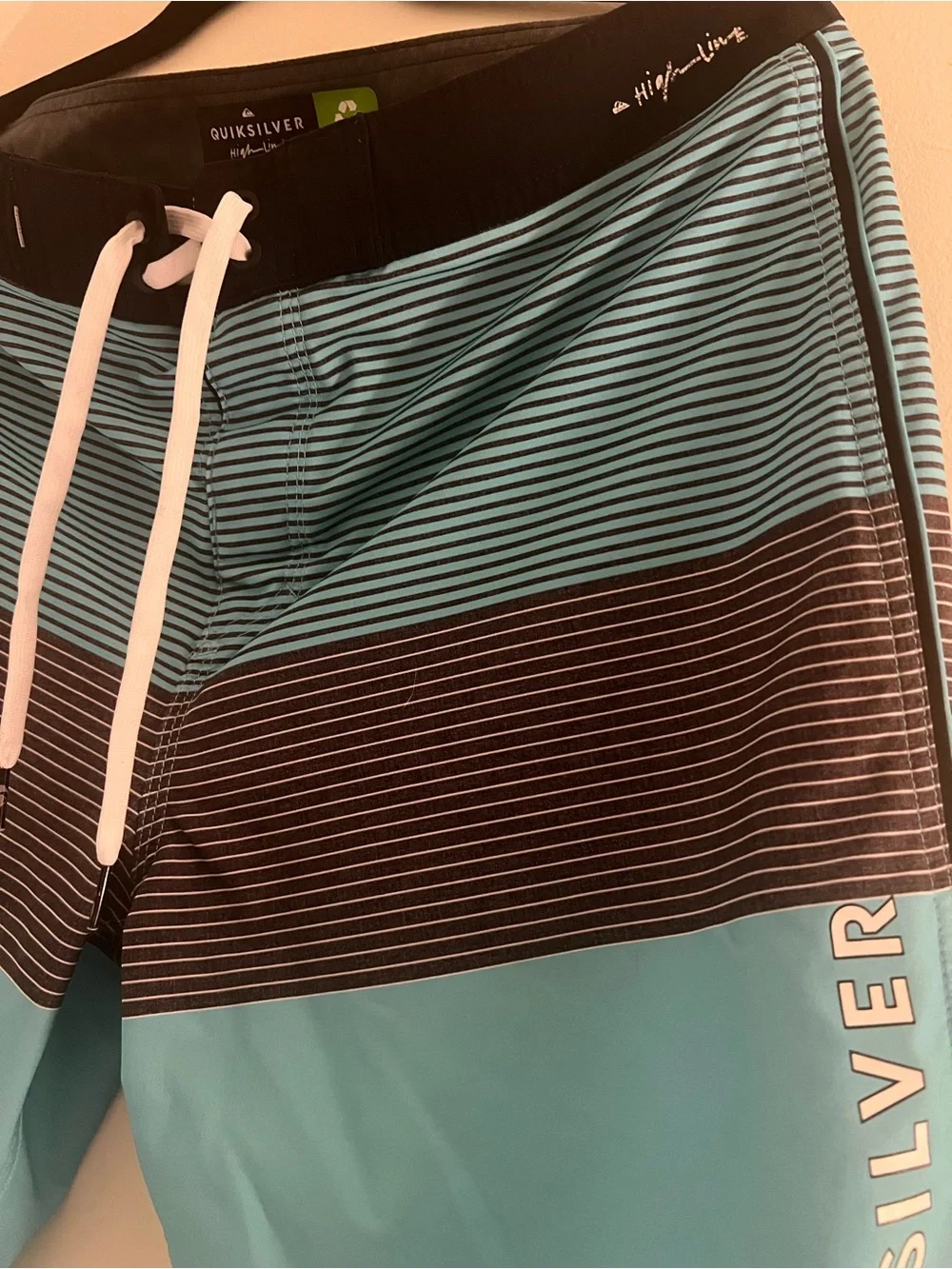 Quiksilver Men's Teal and Black Striped Boardshorts